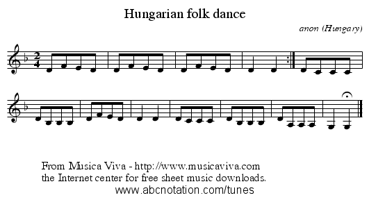 Hungarian folk dance - staff notation