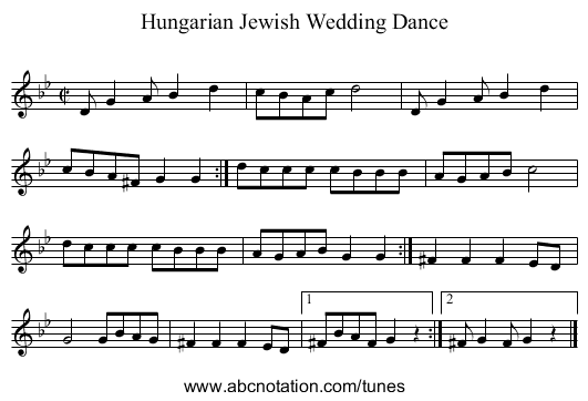 Hungarian Jewish Wedding Dance - staff notation