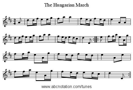 Hungarian March, The - staff notation