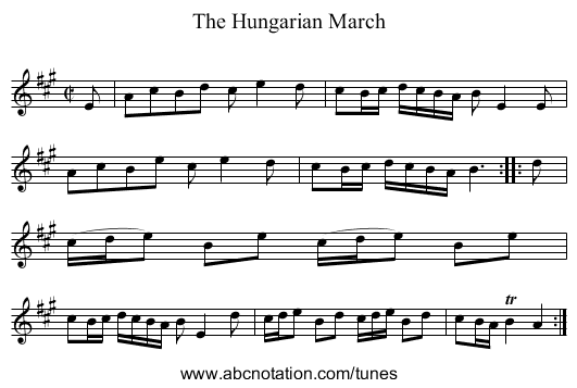 Hungarian March, The - staff notation