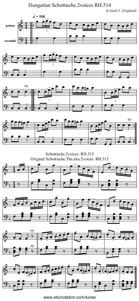 Hungarian Schottische.2voices RH.514 - staff notation