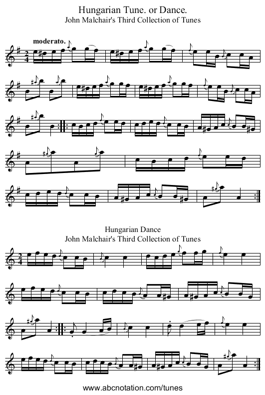 Hungarian Tune. or Dance. - staff notation