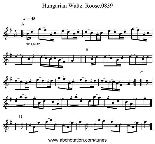 Hungarian Waltz. Roose.0839 - staff notation