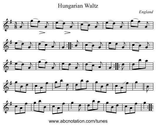 Hungarian Waltz - staff notation