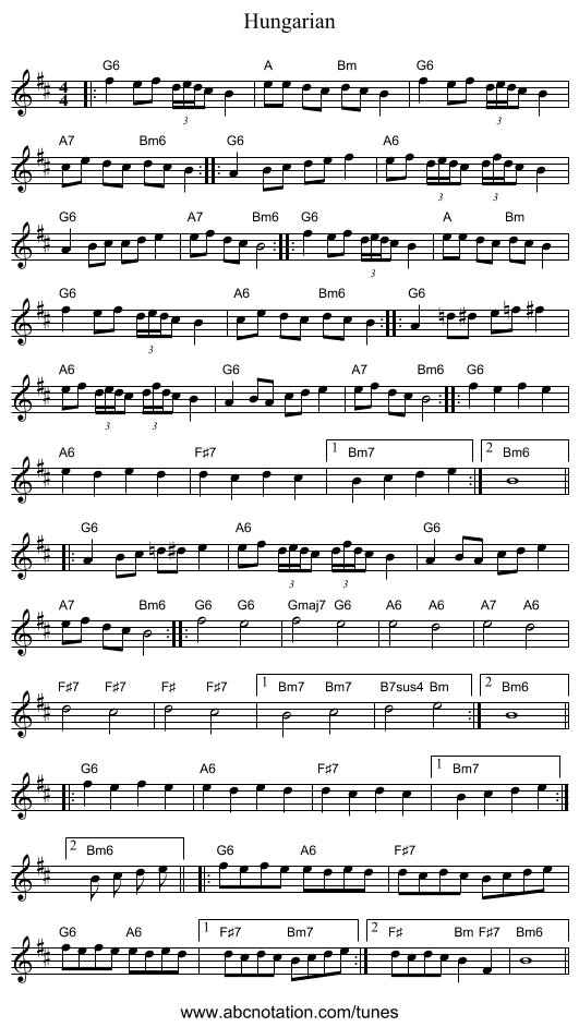 Hungarian - staff notation