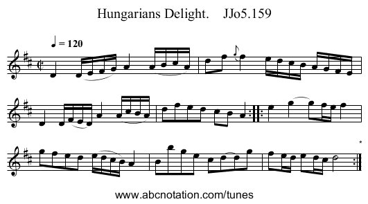 Hungarians Delight.    JJo5.159 - staff notation