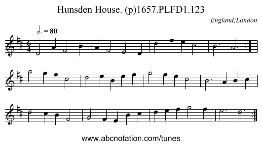 Hunsden House. (p)1657.PLFD1.123 - staff notation