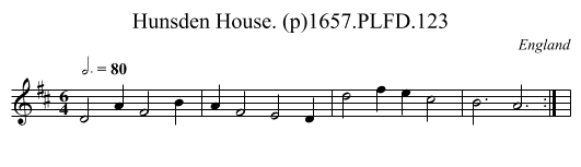 Hunsden House. (p)1657.PLFD.123 - staff notation