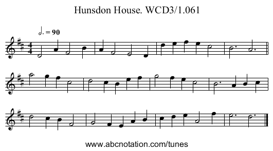 Hunsdon House. WCD3/1.061 - staff notation
