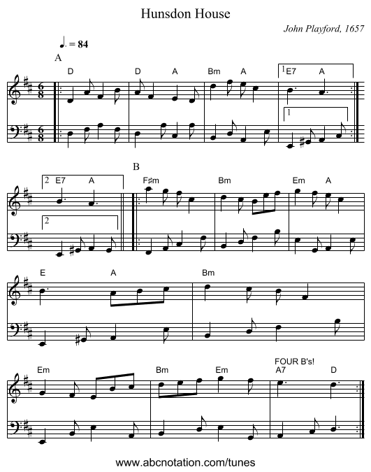 Hunsdon House - staff notation