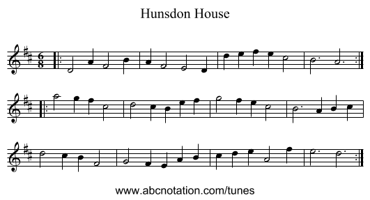 Hunsdon House - staff notation