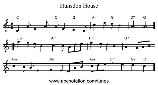 Hunsdon House - staff notation