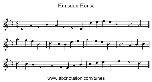 Hunsdon House - staff notation