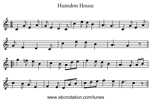 Hunsdon House - staff notation
