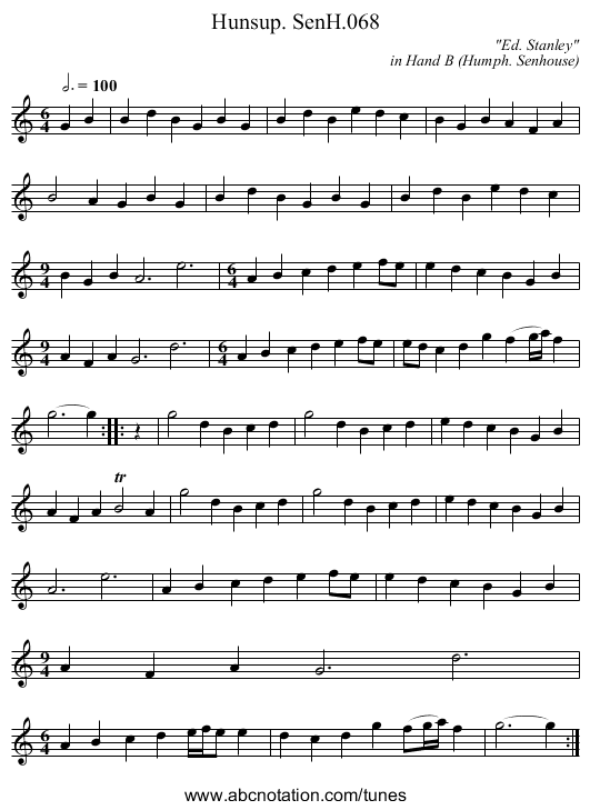 Hunsup. SenH.068 - staff notation