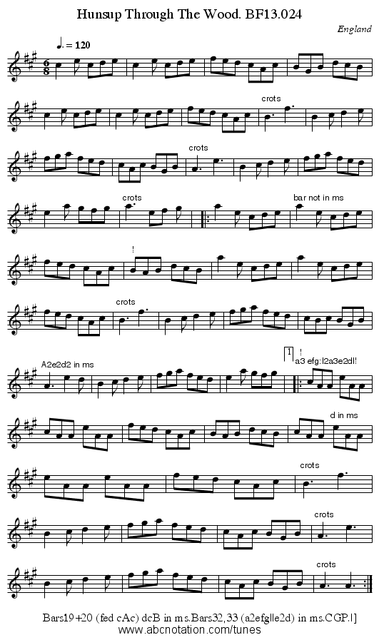 Hunsup Through The Wood. BF13.024 - staff notation