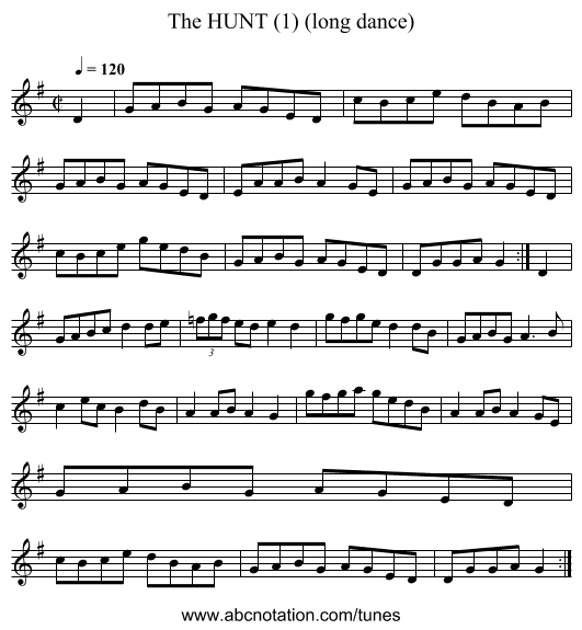 HUNT (1) (long dance), The - staff notation