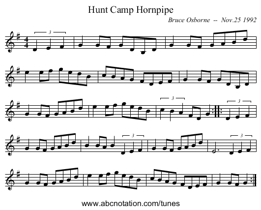 Hunt Camp Hornpipe - staff notation