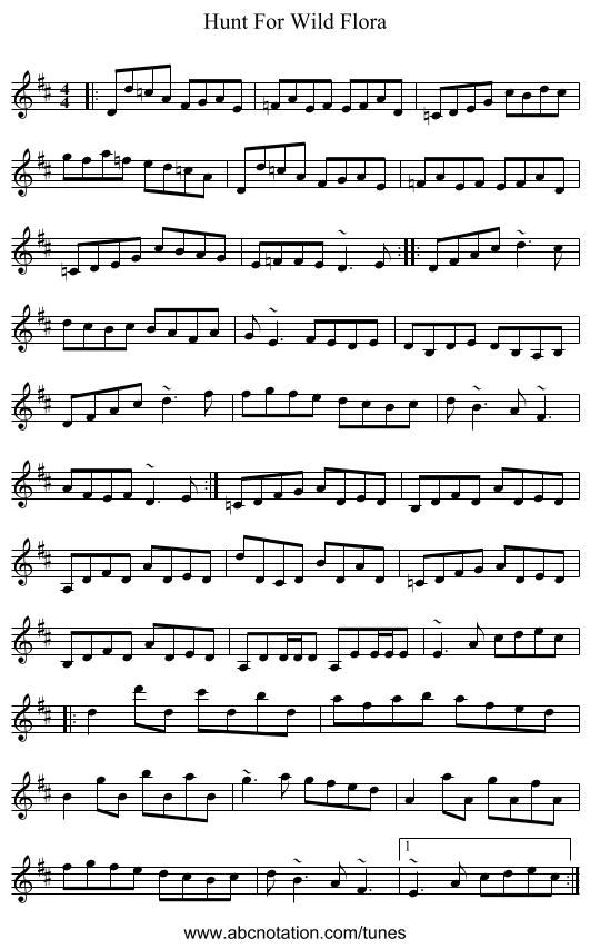 Hunt For Wild Flora - staff notation