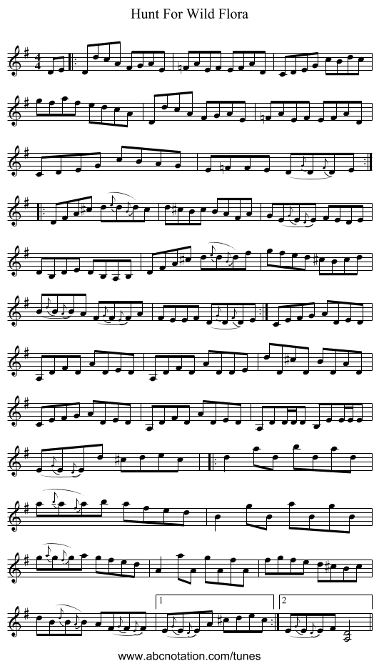Hunt For Wild Flora - staff notation