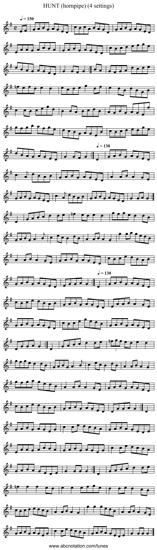 HUNT (hornpipe) (4 settings) - staff notation