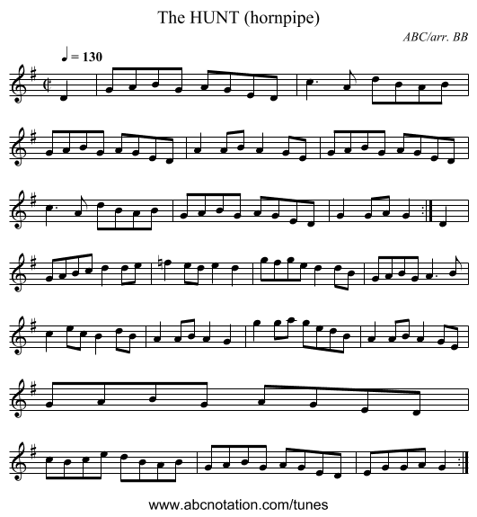 HUNT (hornpipe), The - staff notation