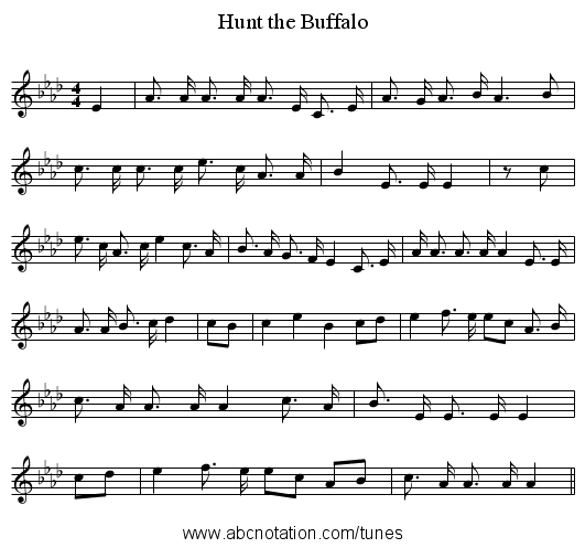 Hunt the Buffalo - staff notation