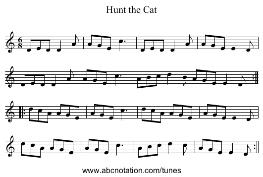 Hunt the Cat - staff notation