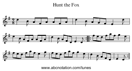Hunt the Fox - staff notation