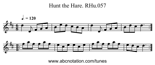 Hunt the Hare. RHu.057 - staff notation