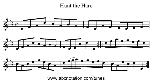 Hunt the Hare - staff notation