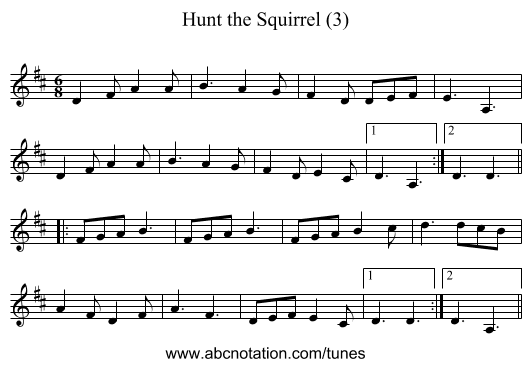 Hunt the Squirrel (3) - staff notation
