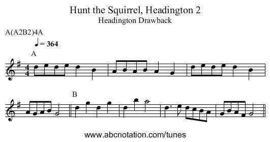 Hunt the Squirrel, Headington 2 - staff notation