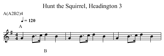 Hunt the Squirrel, Headington 3 - staff notation