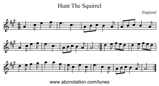 Hunt The Squirrel - staff notation