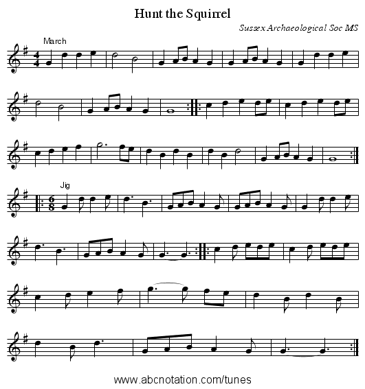 Hunt the Squirrel - staff notation