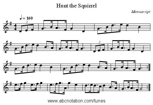 Hunt the Squirrel - staff notation