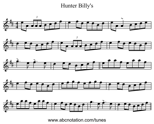 Hunter Billy's - staff notation