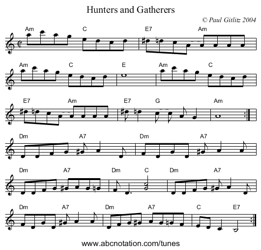Hunters and Gatherers - staff notation