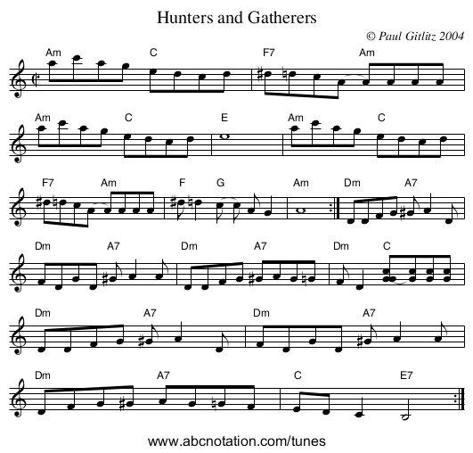 Hunters and Gatherers - staff notation