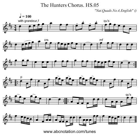 Hunters Chorus. HS.05, The - staff notation