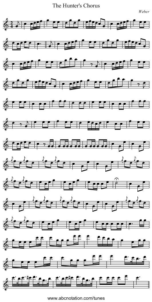 Hunter's Chorus, The - staff notation