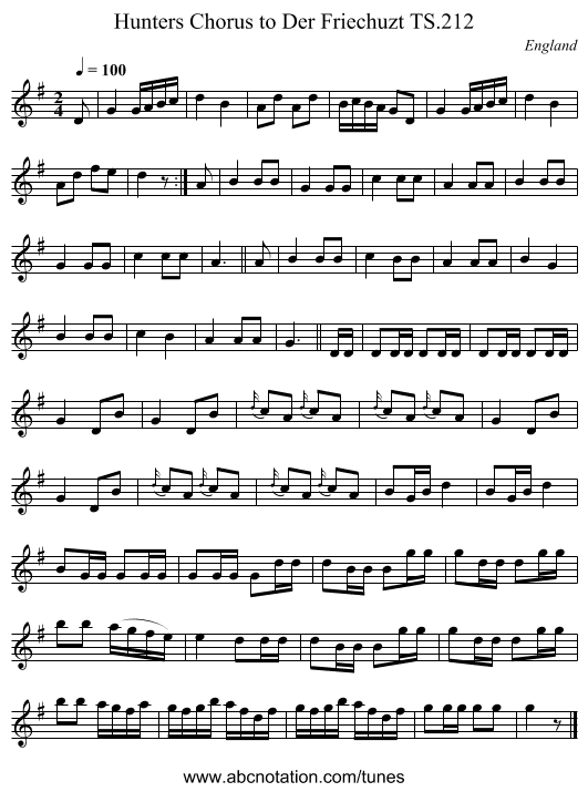 Hunters Chorus to Der Friechuzt TS.212 - staff notation