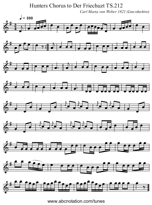 Hunters Chorus to Der Friechuzt TS.212 - staff notation