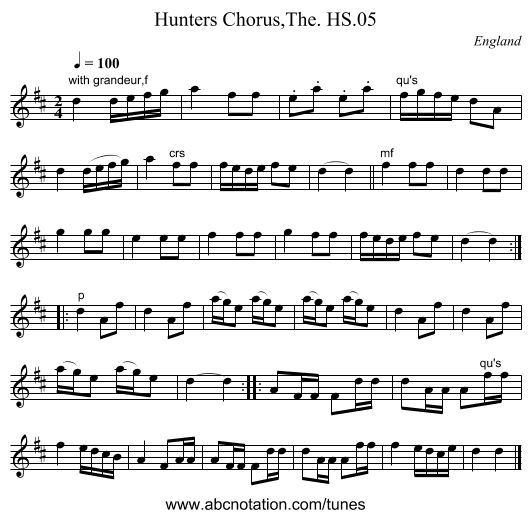 Hunters Chorus,The. HS.05 - staff notation