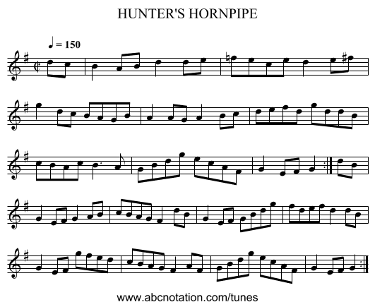HUNTER'S HORNPIPE - staff notation