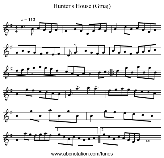 Hunter's House (Gmaj) - staff notation