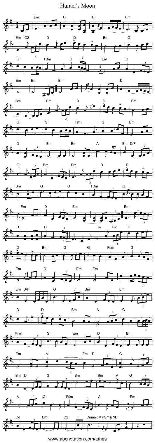 Hunter's Moon - staff notation