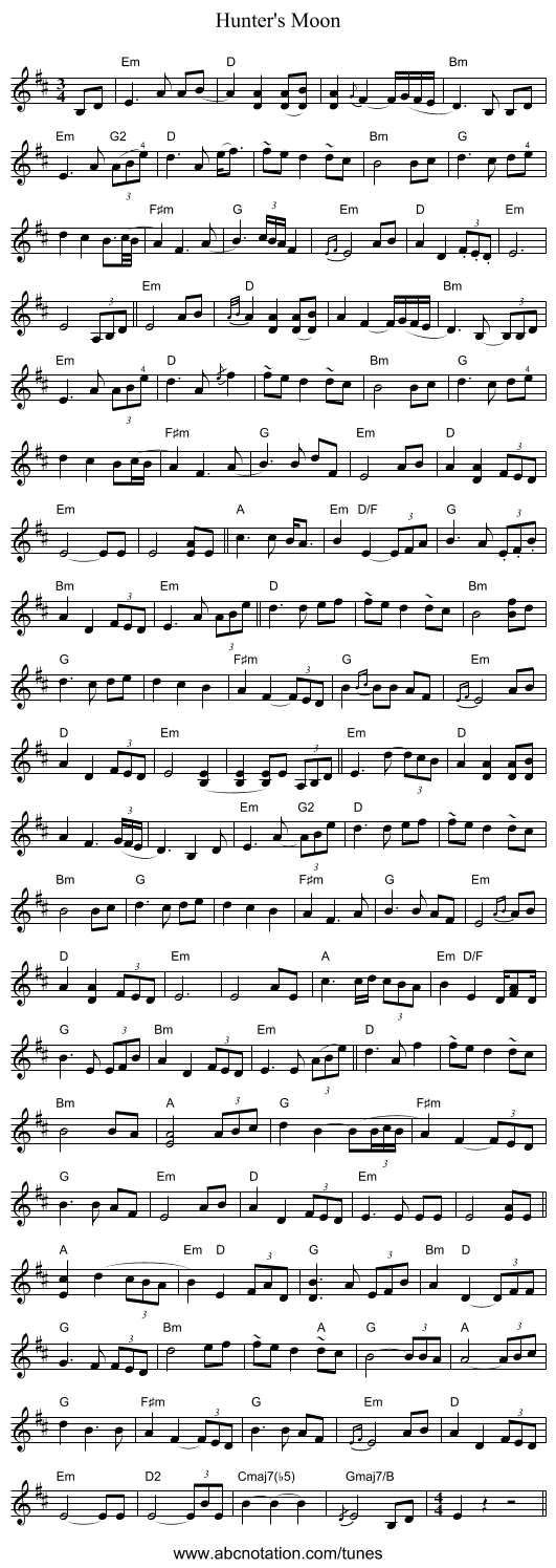 Hunter's Moon - staff notation