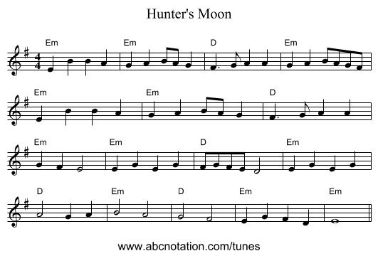 Hunter's Moon - staff notation